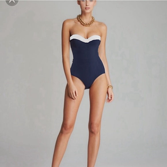 Tory Burch Other - Like New Tory Burch Strapless One Piece Swimsuit Navy Blue White Padded Bust